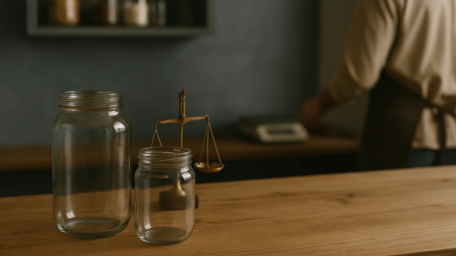 A shop counter with a calculator, a pen and a stack of supplier invoices in soft daylight.