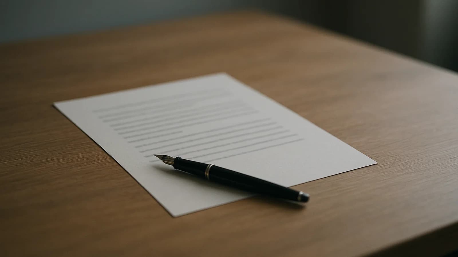 A printed invoice and a till receipt side by side on a wooden counter next to a pen.